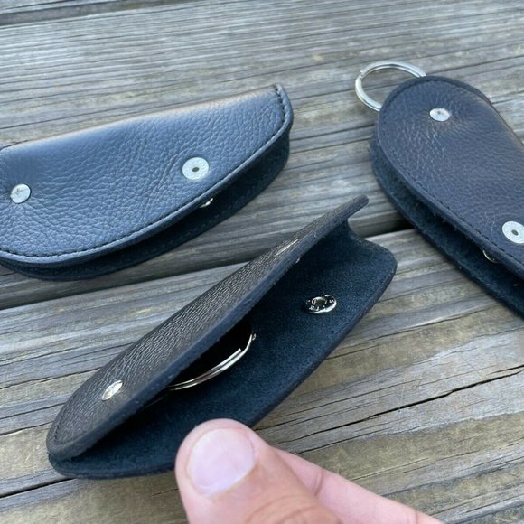 Handmade Keys Holder Black Genuine Leather Key Chains Leaf Shape Lot of 3 - Picture 5 of 12